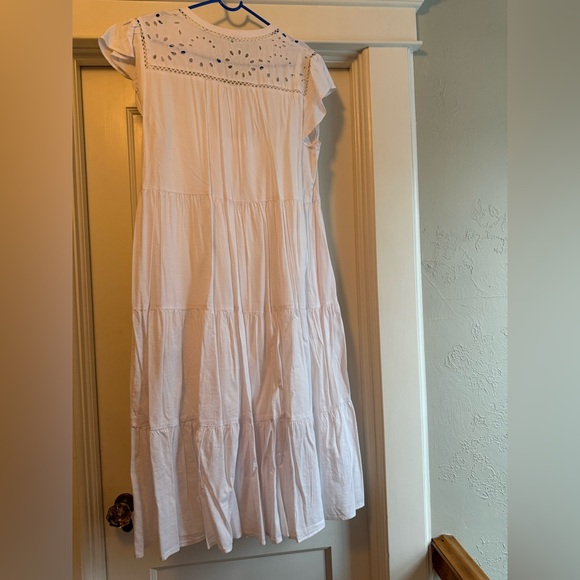 White Eyelet Tiered Lined Midi Dress, L - Picture 5 of 8